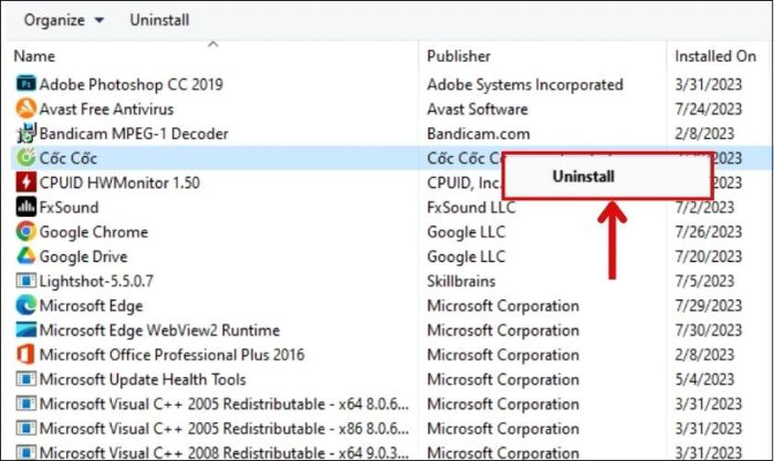 Nhấn Uninstall để hoàn tất việc gỡ bỏ ứng dụng trên máy tính