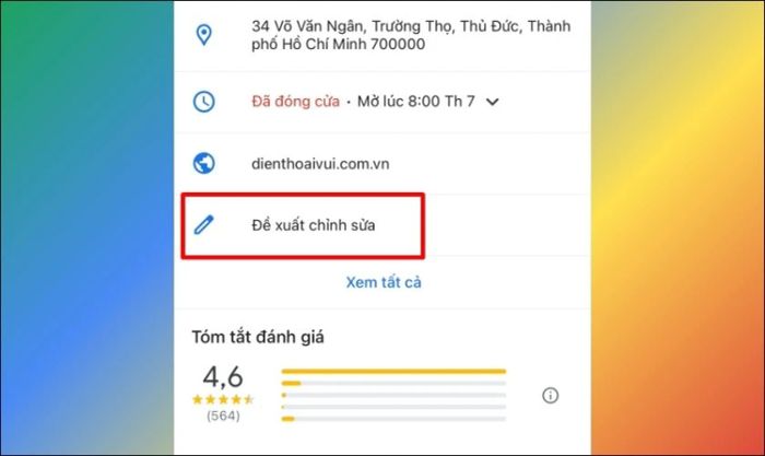Nhấp vào mục Đề xuất chỉnh sửa để thực hiện thay đổi