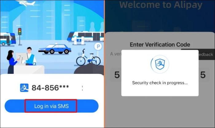 Nhấn chọn Log in via SMS để bắt đầu nhận mã xác nhận qua tin nhắn.