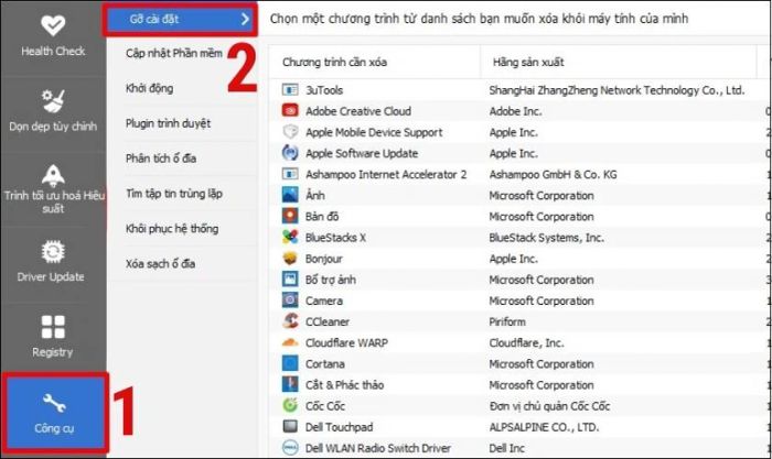 Chọn Tools (công cụ) và nhấn vào Uninstall