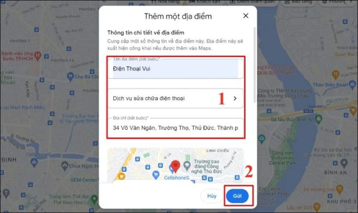 Điền đầy đủ thông tin địa điểm theo yêu cầu của Google Maps