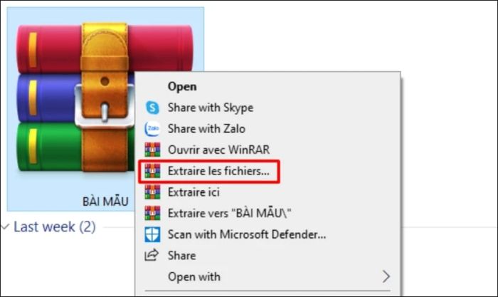 Nhấn chuột phải vào file nén và chọn Extract file để bắt đầu giải nén.
