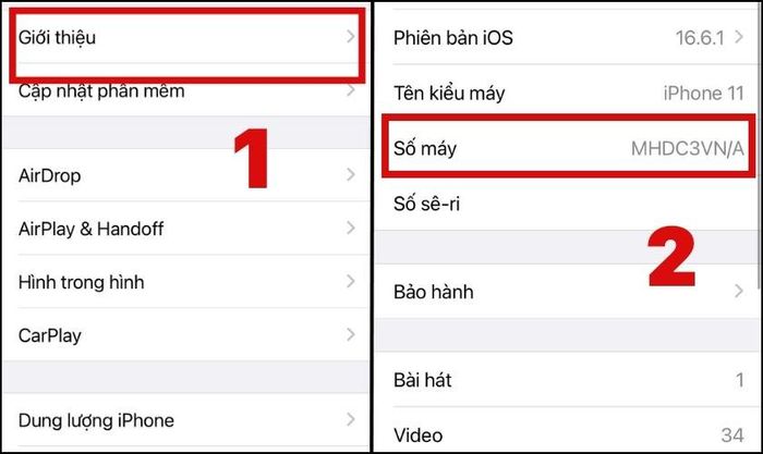 Truy cập mục Giới thiệu để xác định Số máy