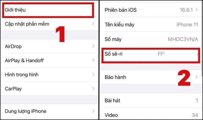 Truy cập mục Giới thiệu để tìm số Seri