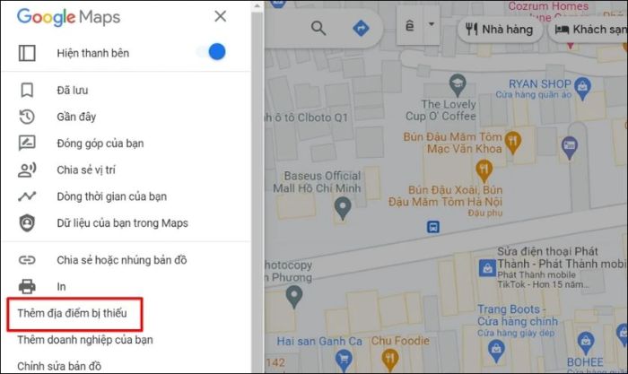 Chọn mục Thêm địa điểm còn thiếu