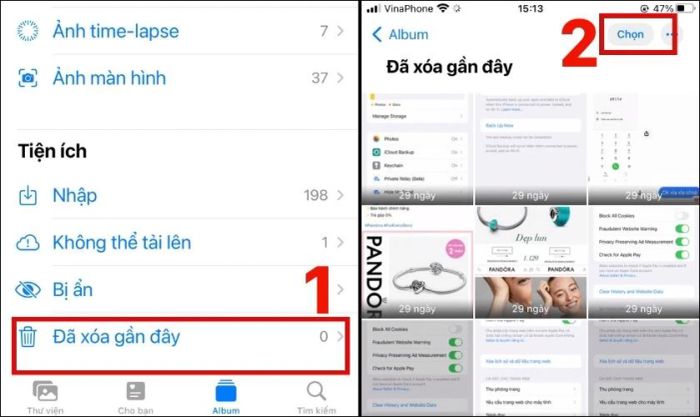 Xóa ảnh trong thư mục Đã xóa gần đây
