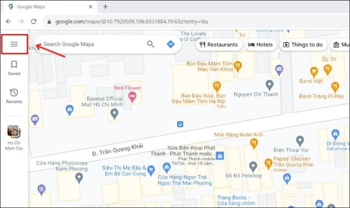 Chọn biểu tượng menu 3 gạch ở góc trái màn hình