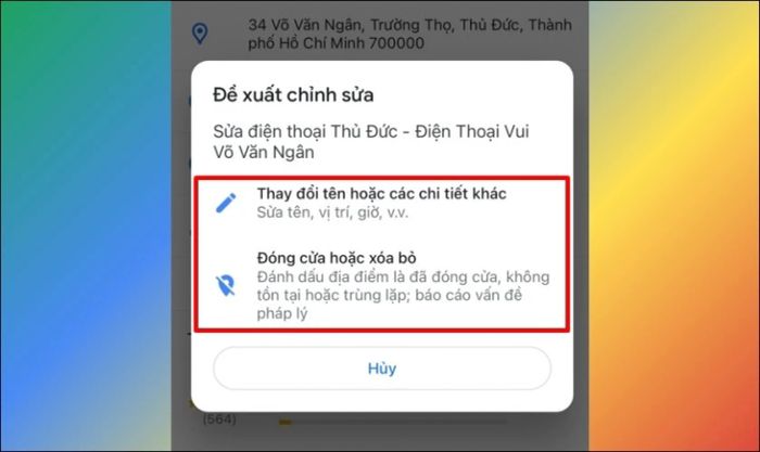 Chọn và cập nhật thông tin cần chỉnh sửa