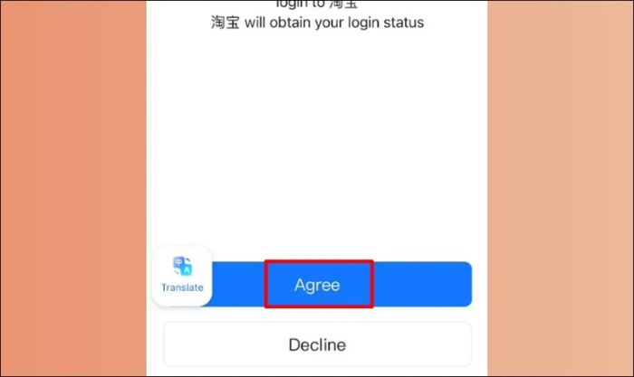 Nhấn Agree để cho phép Alipay liên kết tài khoản Taobao và Alipay của bạn.