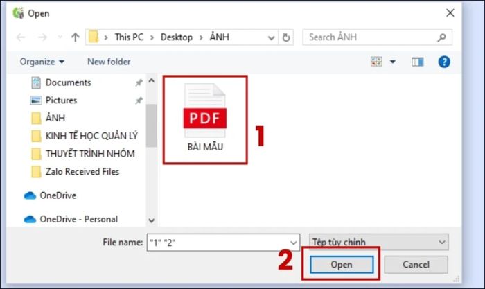 Chọn file bạn muốn chuyển và nhấn Open để mở file.
