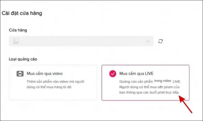 Chọn Mua sắm qua Live