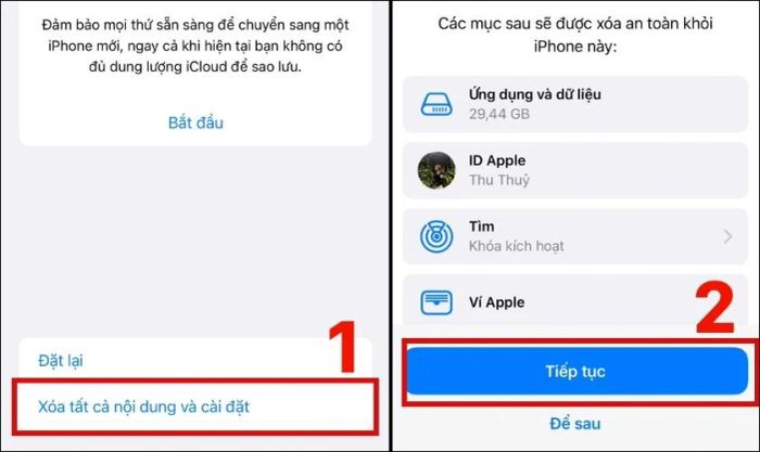 Xóa toàn bộ nội dung và khôi phục cài đặt gốc.