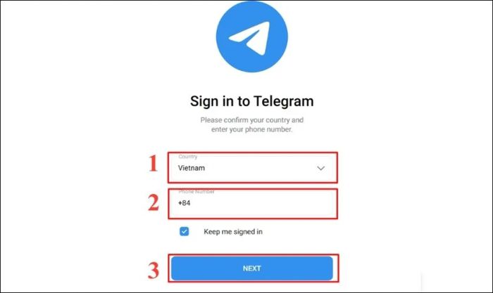 Chọn quốc gia và nhập số điện thoại của bạn để tiếp tục, sau đó nhấn Next
