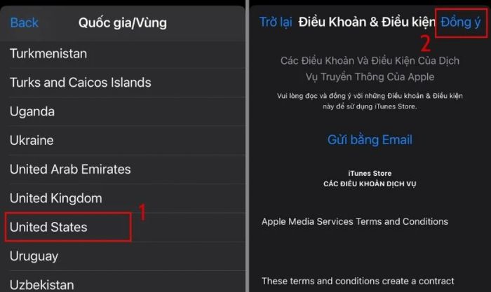 Nhấn chọn Thay Đổi Quốc Gia hoặc Vùng, chuyển sang một quốc gia khác và xác nhận Đồng ý
