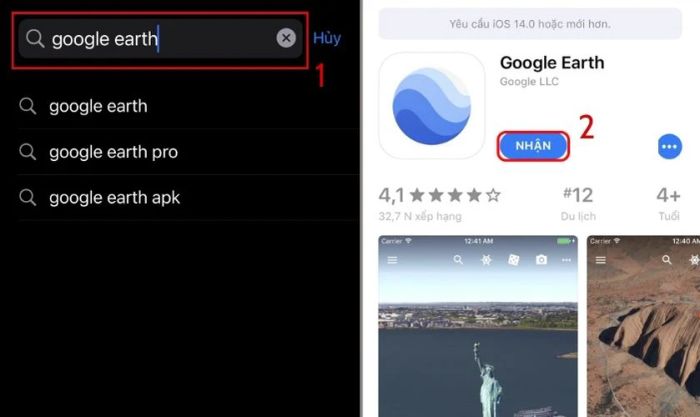 Tìm kiếm Google Earth và tải xuống để sử dụng