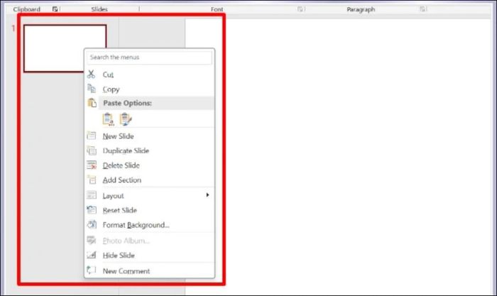 Nhấp chuột phải vào màn hình hoặc khu vực hiển thị của PowerPoint