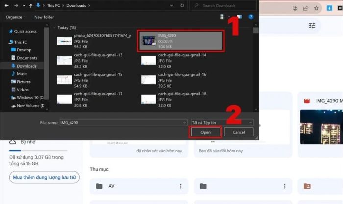 Chọn File cần gửi và nhấn Open