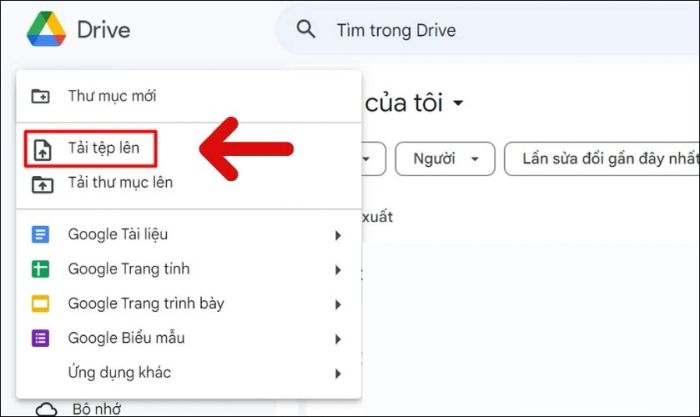 Chọn Tải tệp lên hoặc Tải thư mục lên
