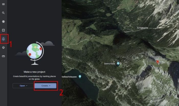 Biểu tượng bản đồ trong Google Earth