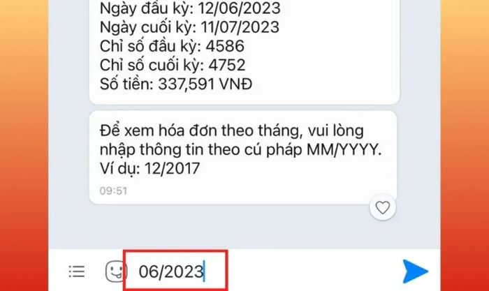 Nhập tin nhắn theo định dạng MM/YYYY