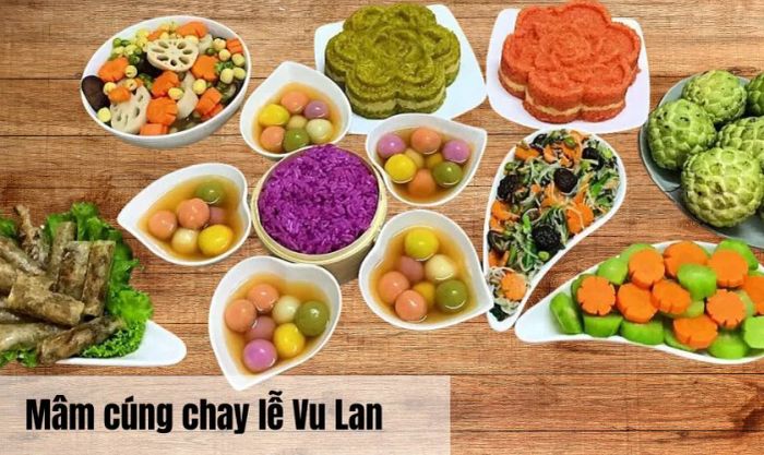 Mâm cúng chay được dâng lên bàn thờ chư Phật với lòng thành kính
