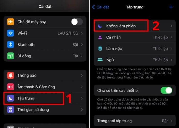 sắp xếp màn hình với chế độ tập trung