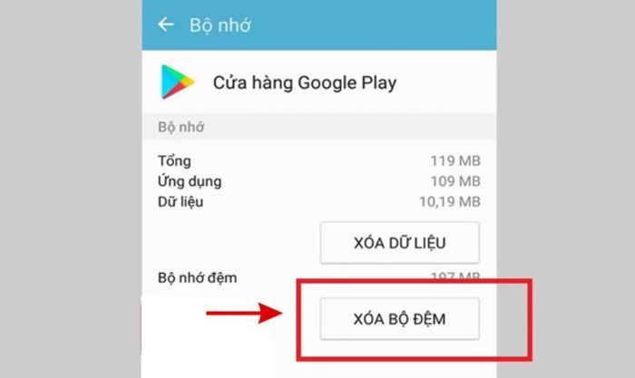 Nhấn chọn Xóa bộ nhớ đệm