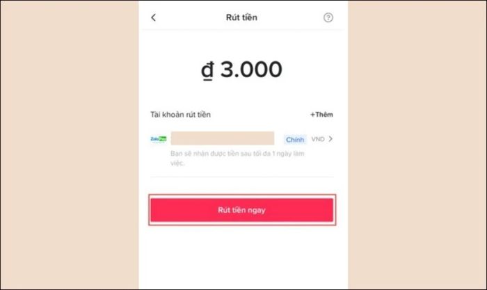 Bấm vào Rút tiền ngay