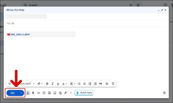 Nhấn vào Gửi ở góc trái của cửa sổ soạn thư
