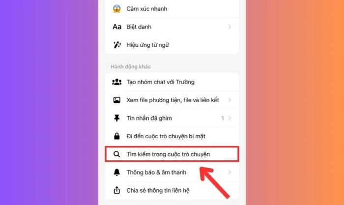 Nhấn chọn mục Tìm kiếm trong cuộc trò chuyện