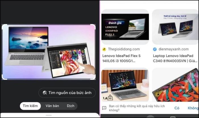 Kết quả tìm kiếm hình ảnh thông qua Google Lens