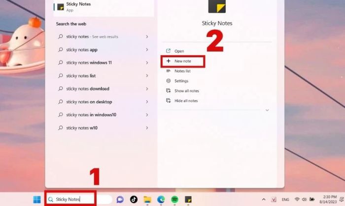 Hướng dẫn tạo ghi chú mới trên màn hình máy tính