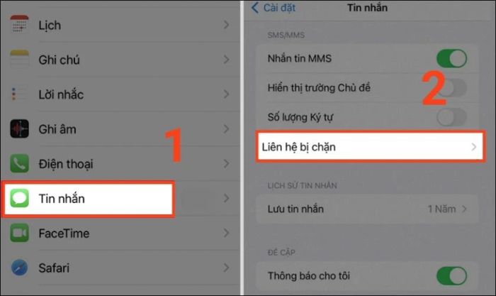 Chặn tin nhắn từ các số liên hệ cụ thể