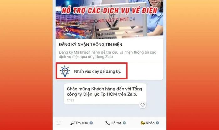 Nhấn vào Nhấn vào đây để đăng ký
