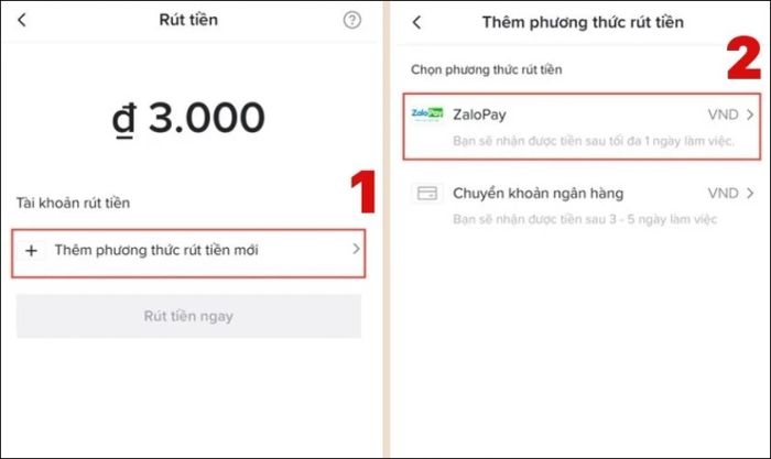 Chọn Thêm phương thức rút tiền mới và chọn ZaloPay