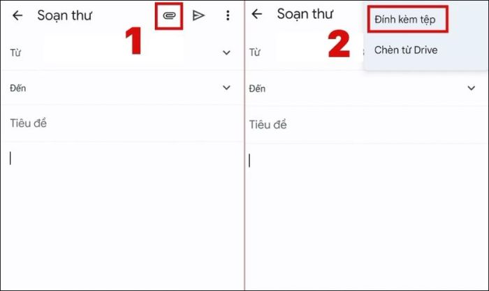 Nhấn vào biểu tượng ghim kẹp và chọn Đính kèm tệp