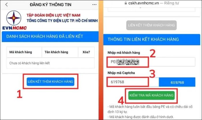 Nhập mã Captcha và bấm Kiểm tra mã khách hàng