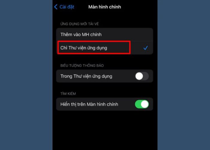 chỉ lưu trữ ứng dụng trong thư viện
