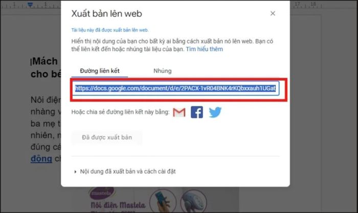 Sao chép liên kết ảnh cần tải từ Google Docs