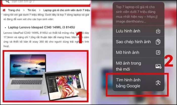 Tìm kiếm thông tin bằng hình ảnh trực tiếp trên bài đăng website