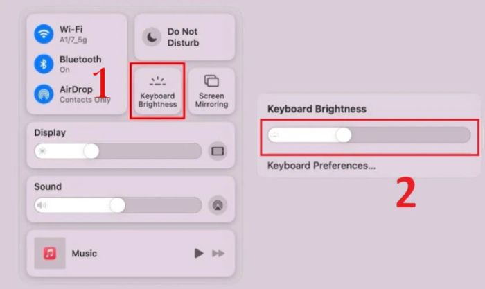 Hướng dẫn bật đèn bàn phím MacBook thông qua Control Center.