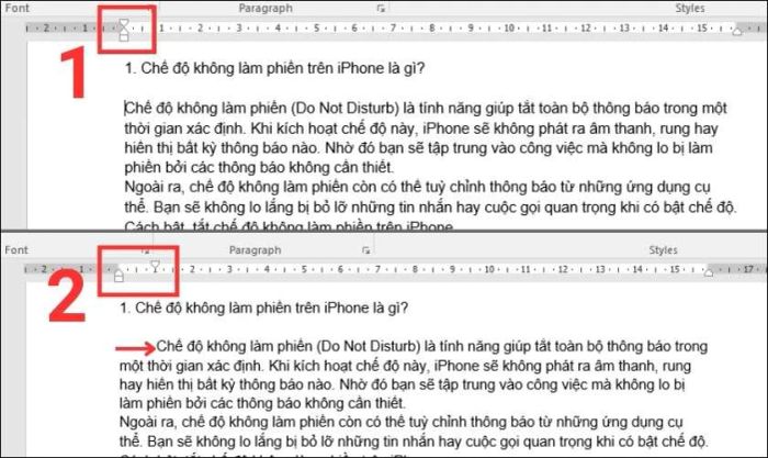 Sử dụng thanh thước trong Word để điều chỉnh thụt đầu dòng