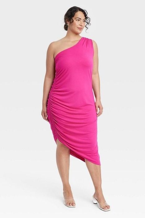 Model showcasing the pink dress