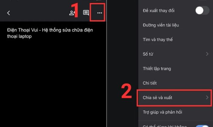 Lựa chọn tùy chọn Chia sẻ và xuất file PDF vừa được tạo.