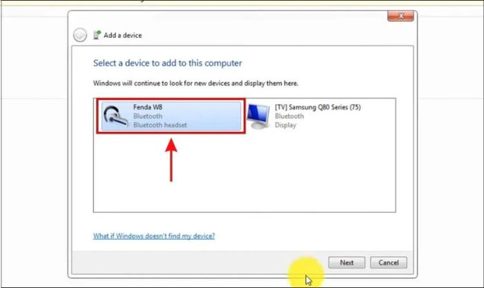 Kiểm tra và chọn tên tai nghe Bluetooth từ danh sách