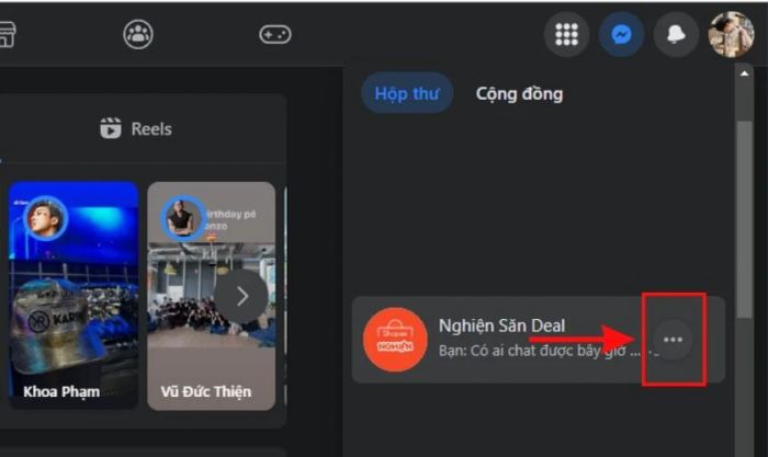 Nhấn vào biểu tượng ba chấm bên cạnh đoạn chat