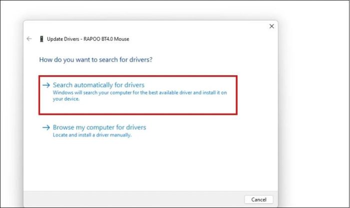 Truy cập mục Search Automatically for drives để tìm kiếm bản cập nhật mới nhất