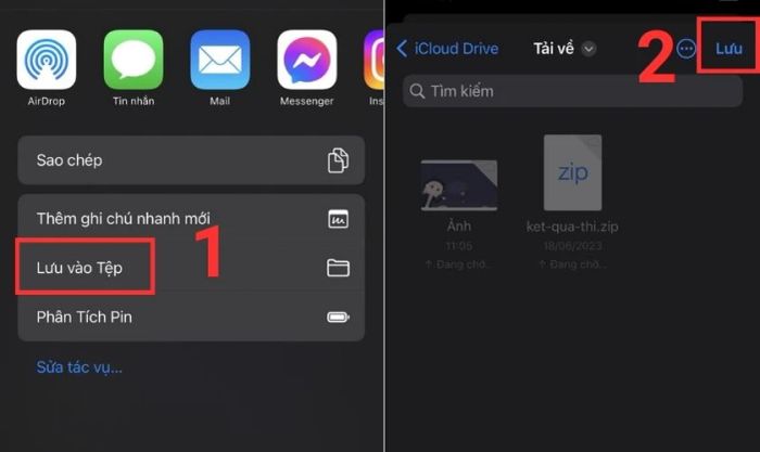 Lưu file PDF vừa được tạo từ hình ảnh trên điện thoại vào mục Tệp.