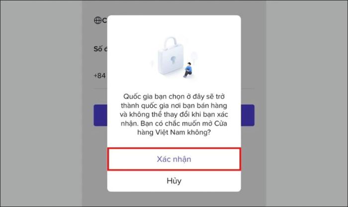 Nhấn vào mục Xác nhận để tiếp tục