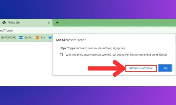 Nhấp vào ô Mở Microsoft Store